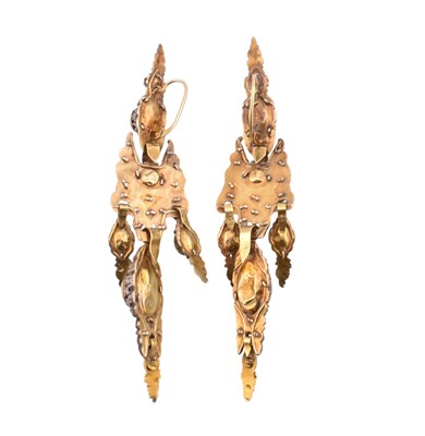 Lot 5 - 19TH CENTURY SPANISH GOLD SILVER GEM SET EARRINGS