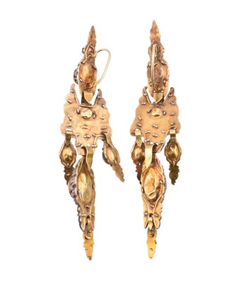 Lot 5 - 19TH CENTURY SPANISH GOLD SILVER GEM SET EARRINGS