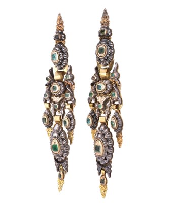 Lot 5 - 19TH CENTURY SPANISH GOLD SILVER GEM SET EARRINGS