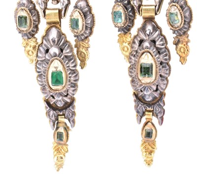 Lot 5 - 19TH CENTURY SPANISH GOLD SILVER GEM SET EARRINGS