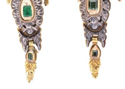 Lot 5 - 19TH CENTURY SPANISH GOLD SILVER GEM SET EARRINGS