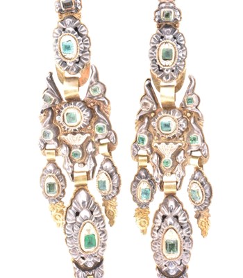 Lot 5 - 19TH CENTURY SPANISH GOLD SILVER GEM SET EARRINGS