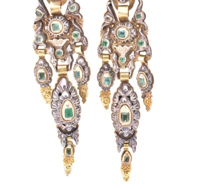 Lot 5 - 19TH CENTURY SPANISH GOLD SILVER GEM SET EARRINGS
