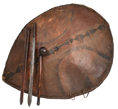 Lot 95 - MAASAI TRIBE - HUNTING SHIELD / KNOBKERRIE & SEMME SWORD
