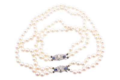Lot 230 - WHITE GOLD & SAPPHIRE PEARL NECKLACE & BRACELET SUITE
