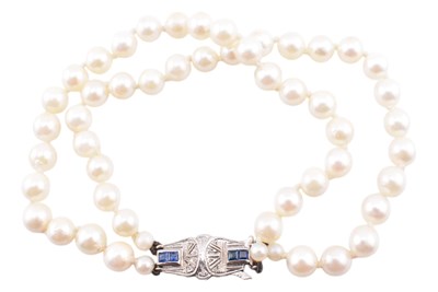 Lot 230 - WHITE GOLD & SAPPHIRE PEARL NECKLACE & BRACELET SUITE