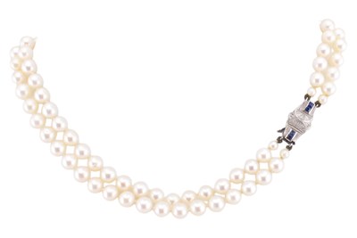 Lot 230 - WHITE GOLD & SAPPHIRE PEARL NECKLACE & BRACELET SUITE