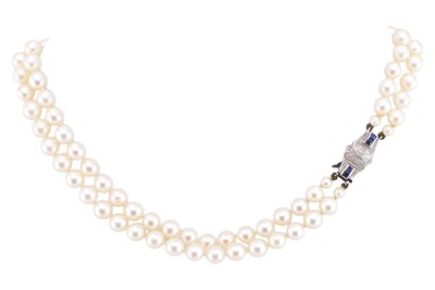 Lot 230 - WHITE GOLD & SAPPHIRE PEARL NECKLACE & BRACELET SUITE