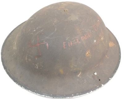 Lot 354 - WWII SECOND WORLD WAR BRODIE HELMET WITH GERMAN GRAFFITI