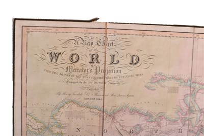 Lot 305 - WORLD MAP. 1845 A NEW CHART OF THE WORLD BY HENRY TEESDALE FOLDING MAP IN ORIG. MOROCCO BOARDS
