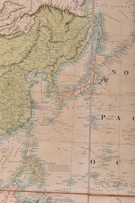 Lot 305 - WORLD MAP. 1845 A NEW CHART OF THE WORLD BY HENRY TEESDALE FOLDING MAP IN ORIG. MOROCCO BOARDS