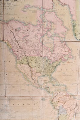 Lot 305 - WORLD MAP. 1845 A NEW CHART OF THE WORLD BY HENRY TEESDALE FOLDING MAP IN ORIG. MOROCCO BOARDS