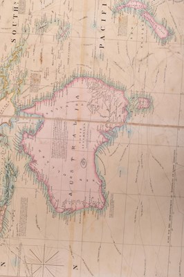 Lot 305 - WORLD MAP. 1845 A NEW CHART OF THE WORLD BY HENRY TEESDALE FOLDING MAP IN ORIG. MOROCCO BOARDS