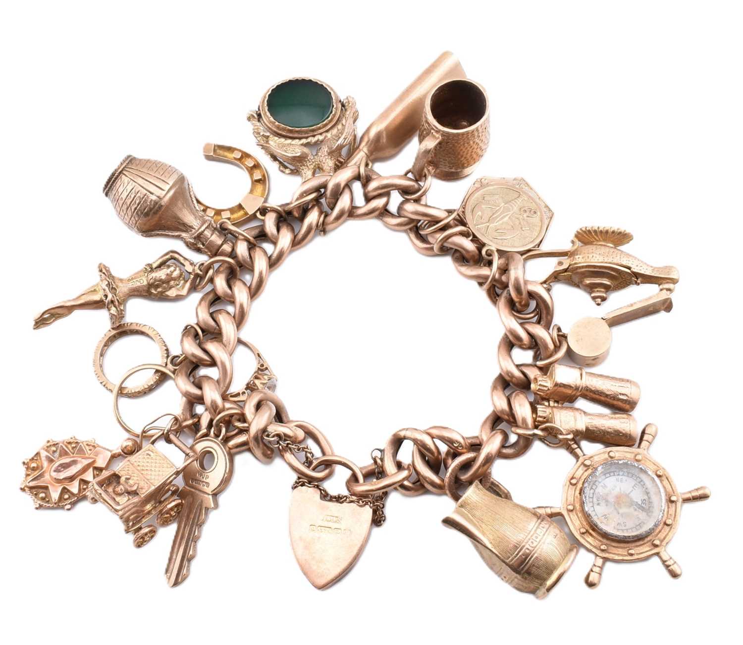 Lot 18 - HALLMARKED 9CT GOLD CHARM BRACELET
