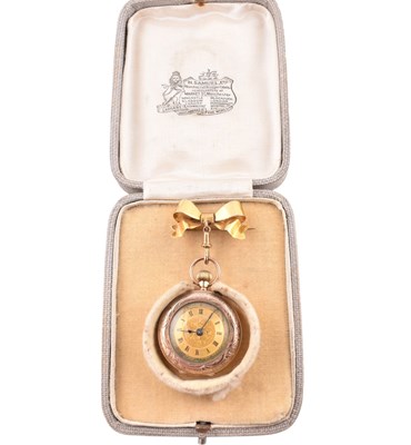 Lot 163 - HALLMARKED 9CT GOLD FOB WATCH ON 9CT GOLD BOW BROOCH PIN