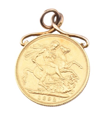Lot 168 - VICTORIAN 1892 FULL SOVEREIGN NECKLACE PENDANT