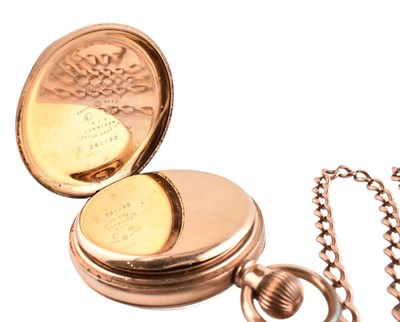 Lot 82 - GOLD PLATED WALTHAM POCKET WATCH ON HALLMARKED 9CT GOLD WATCH CHAIN
