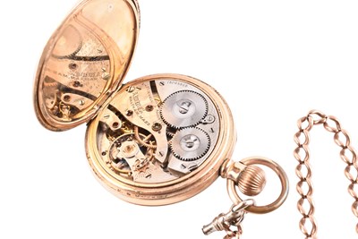 Lot 82 - GOLD PLATED WALTHAM POCKET WATCH ON HALLMARKED 9CT GOLD WATCH CHAIN
