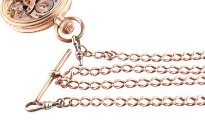 Lot 82 - GOLD PLATED WALTHAM POCKET WATCH ON HALLMARKED 9CT GOLD WATCH CHAIN