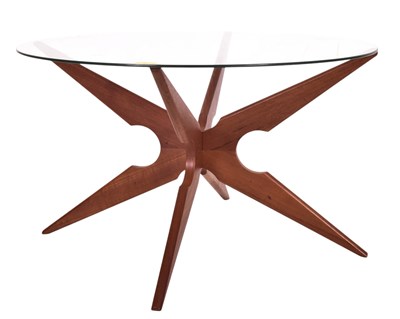 Lot 298 - VLADIMIR KAGAN - SIKA MOBLER - MID CENTURY DANISH TEAK & GLASS SPIDER COFFEE TABLE