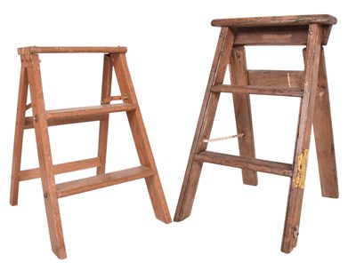 Lot 193 - PRIVATE COLLECTION OF DERREN BROWN - TWO VINTAGE WOODEN FOLDING STEP LADDERS