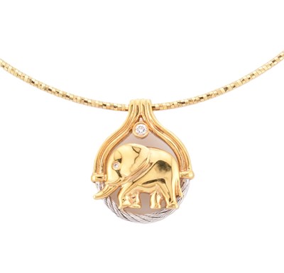 Lot 219 - 18CT GOLD & DIAMOND PENDANT NECKLACE ON 14CT GOLD CHAIN