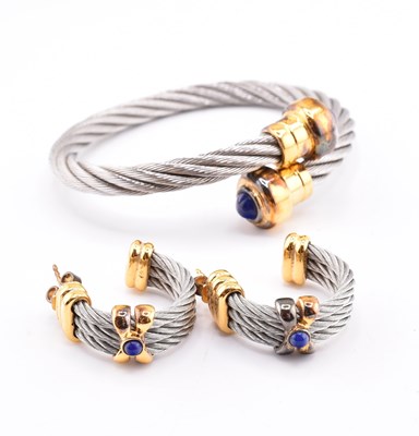 Lot 385 - PHILIPPE CHARRIOL LAPIS LAZULI CABLE LINK BANGLE & EARRINGS