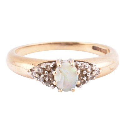 Lot 243 - HALLMARKED 9CT GOLD OPAL & DIAMOND RING