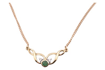 Lot 265 - HALLMARKED 9CT GOLD EMERALD & DIAMOND NECKLACE