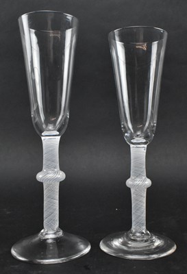 Lot 59 - PAIR OF GEORGE II 18TH CENTURY KNOPPED OPAQUE TWIST ALE GLASSES