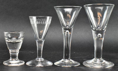 Lot 112 - FOUR 18TH C. & LATER GLASSES INCL. TWO WITH AIR TEAR STEMS