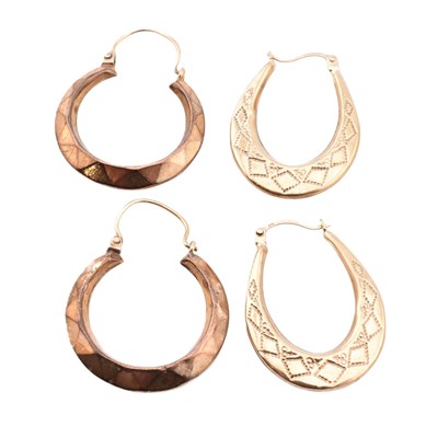 Lot 260 - TWO PAIRS OF 9CT GOLD CREOLE HOOP EARRINGS