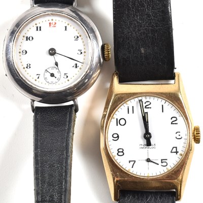 Lot 181 - HALLMARKED 9CT GOLD 17 JEWELS WRISTWATCH & HALLMARKED SILVER WRISTWATCH