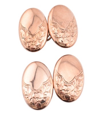 Lot 270 - EDWARDIAN HALLMARKED 9CT ROSE GOLD ENGRAVED CUFFLINKS