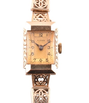 Lot 93 - HALLMARKED 9CT ROSE GOLD TITAN WRISTWATCH