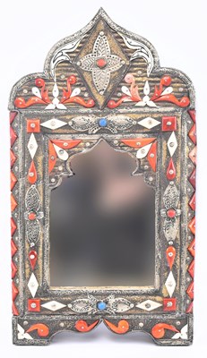 Lot 99 - MOORISH / MOROCCAN STAINED BONE & WHITE METAL WALL MIRROR