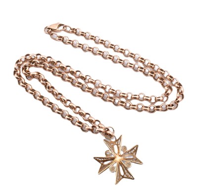 Lot 76 - HALLMARKED 9CT GOLD BELCHER CHAIN NECKLACE WITH FILIGREE MALTESE CROSS