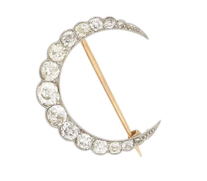 Lot 16 - 19TH CENTURY DIAMOND SET CRESCENT BROOCH PIN