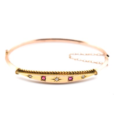 Lot 110 - VICTORIAN HALLMARKED 9CT GOLD RUBY & DIAMOND BANGLE AF