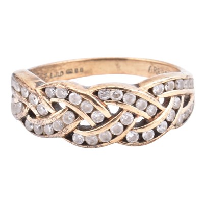 Lot 285 - HALLMARKED 9CT GOLD & CZ BRAIDED RING