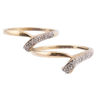 Lot 278 - TWO HALLMARKED 9CT GOLD & DIAMOND CROSSOVER STACKING RINGS