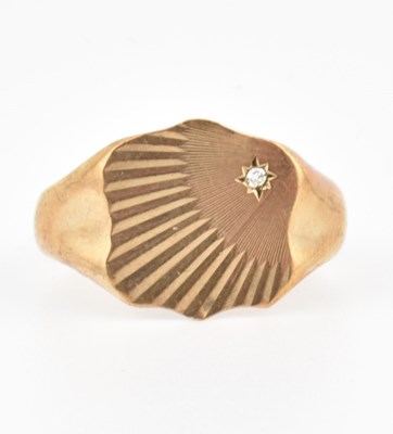 Lot 338 - HALLMARKED 9CT GOLD & DIAMOND SHIELD SIGNET RING