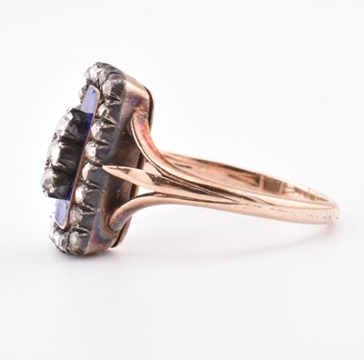 Lot 28 - 19TH CENTURY GOLD DIAMOND & BLUE ENAMEL MOURNING RING