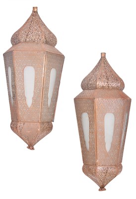 Lot 699 - PAIR OF LARGE MOROCCAN CEILING HANGING PENDANT LAMPS WITH PIERCED DESIGN