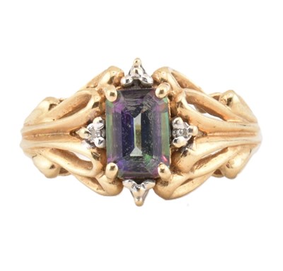 Lot 406 - HALLMARKED 9CT GOLD MYSTIC TOPAZ & DIAMOND RING