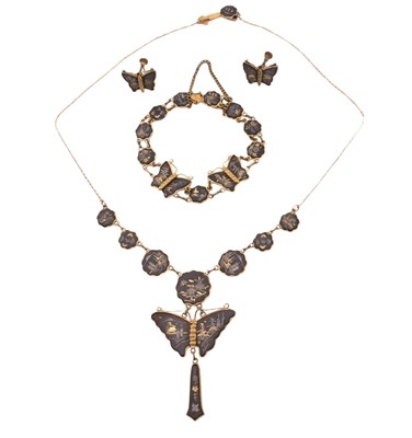 Lot 349 - EARLY TO MID CENTURY JAPANESE DAMASCENE JEWELLERY SUITE