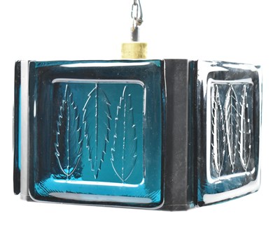 Lot 449 - ERIK HOGLUND X BODA - MID CENTURY SWEDISH BLUE GLASS PENDANT LIGHT