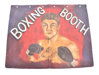 Lot 471 - BOXING BOOTH - VINTAGE PAINTED LORRY CANVAS FAIRGROUND SIGN