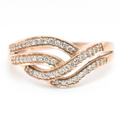 Lot 44 - HALLMARKED 9CT ROSE GOLD & DIAMOND CROSSOVER RING