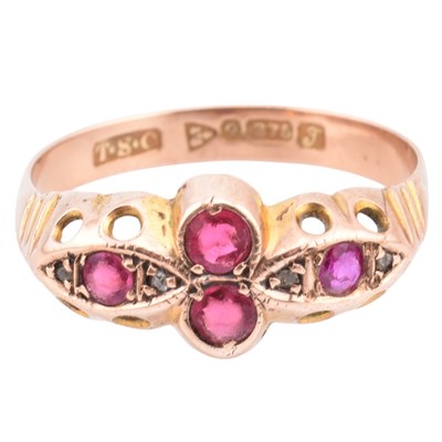 Lot 267 - EARLY 20TH CENTURY HALLMARKED 9CT GOLD PINK & RED STONE & DIAMOND RING